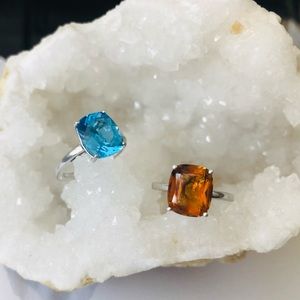 Blue Topaz and Citrine Ring Set